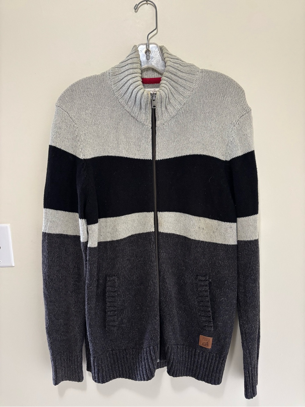 Roots Cabin Full-Zip Colorblock Mock Neck Knit Sweater Jacket